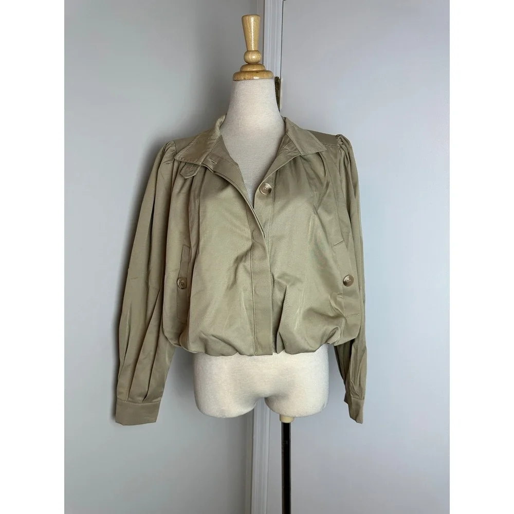 ASTR Estero Gathered Sleeve Bomber Jacket Women Small Beige NWOT - Picture 8 of 11